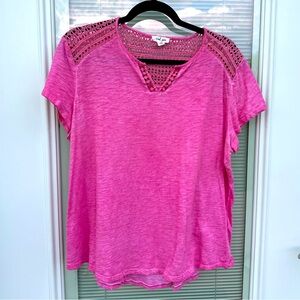 Pink Relaxed V-Neck Short Sleeve Tee